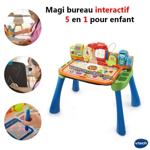 VTech Magi Bureau 6 En 1 – Bureau Interactif Rose Avec Tabouret – 25 Activités, Chevalet, Tableau Noir – Dès 3 Ans – Version Française