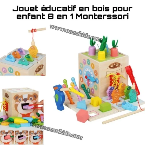 Jouet en Bois Bebe 8 en 1 Jeux Montessori jouet Educatifs pour Enfant