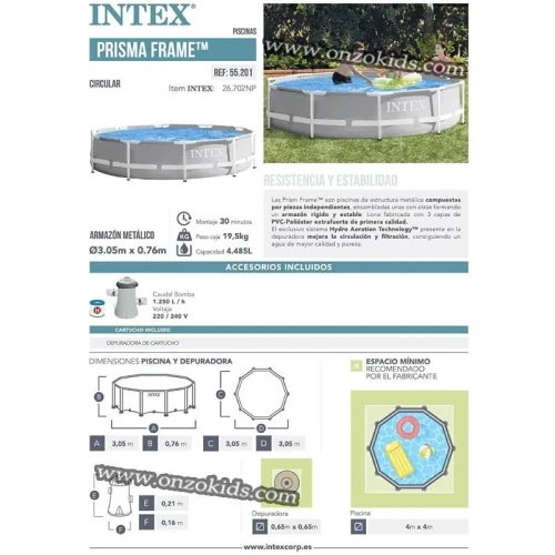 Piscine prism frame ronde tubulaire 305 x 76 cm avec pompe de filtration | Intex