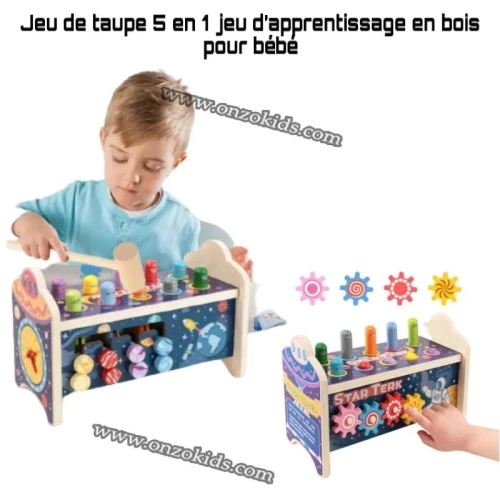 jeux éducatif  Jeu de taupe 5 en 1 jeu d apprentissage en bois pour bébé