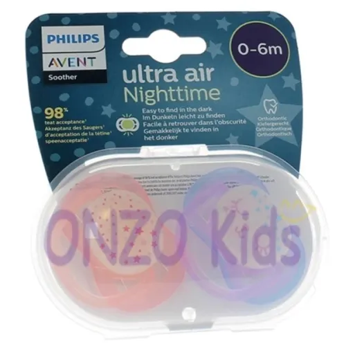 Pack 2 Sucettes Ultra air Nighttime 0 a 6 mois  AVENT PHILIPS