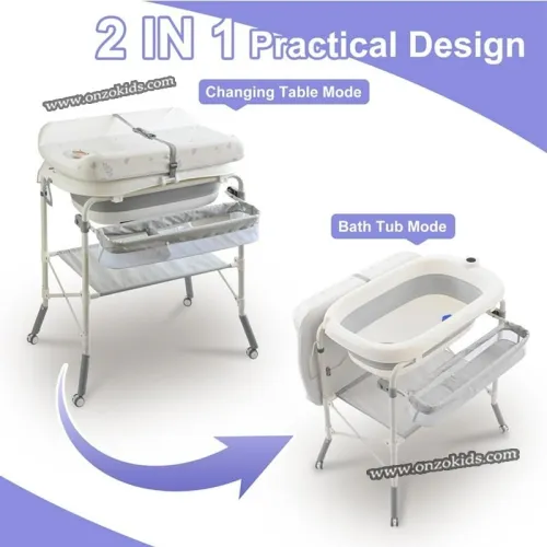 Baignoire Pliable Avec Support, Table à Langer 6en1 Pour Bébé - Popypapa