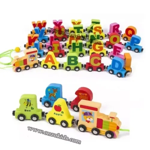 jeux éducatif Train en bois à motif double face alphabet magnétique