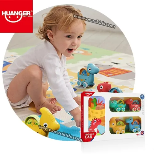 Ensemble de 4 véhicules dinosaures avec Tapis circuit - HUANGER