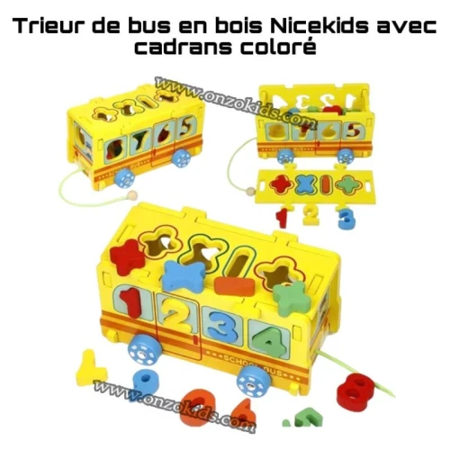 jeu éducatif Trieur de bus en bois Nicekids avec cadrans et 411 coloré