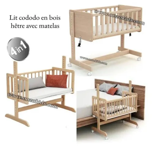 Berceau, Lit cododo, Bureau en bois hêtre 4en1