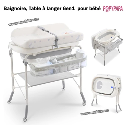 Baignoire Pliable Avec Support, Table à Langer 6en1 Pour Bébé - Popypapa