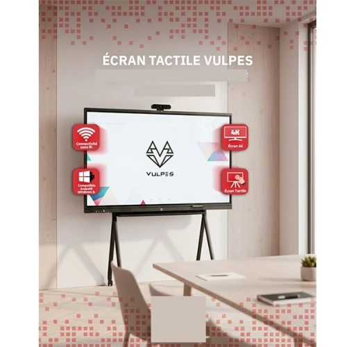 Ecran Interactif VULPES - 75 pouces 4K - SANS OPS - 8GO - 256GO + Support + Remote +Stylet