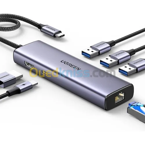 Hub UGREEN USB-C 6-en-1 REVODOK avec port HDMI 4K, charge PD 100 W REF : 15598