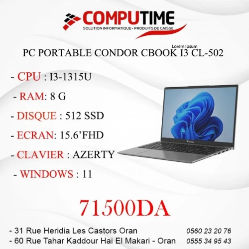 PC PORTABLE CONDOR CBOOK I3 CL-502 i3-1315U 8GDDR4 512SSD 15.6" GRIS