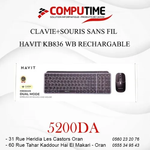 CLAVIE+SOURIS SANS FIL  HAVIT KB836 WB  RECHARGABLE