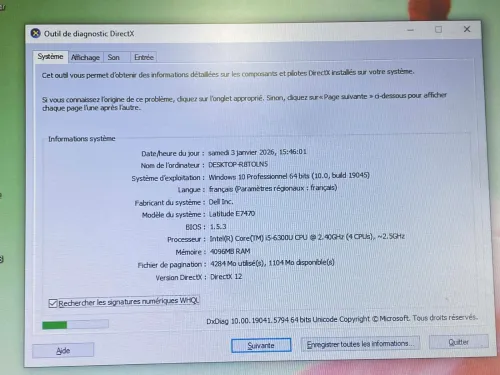 LOT 3 DELL LATITUDE 7480 / INTEL I5 6 EME / 8G / 128 SSD / 14 BATTERIE FAIBLE