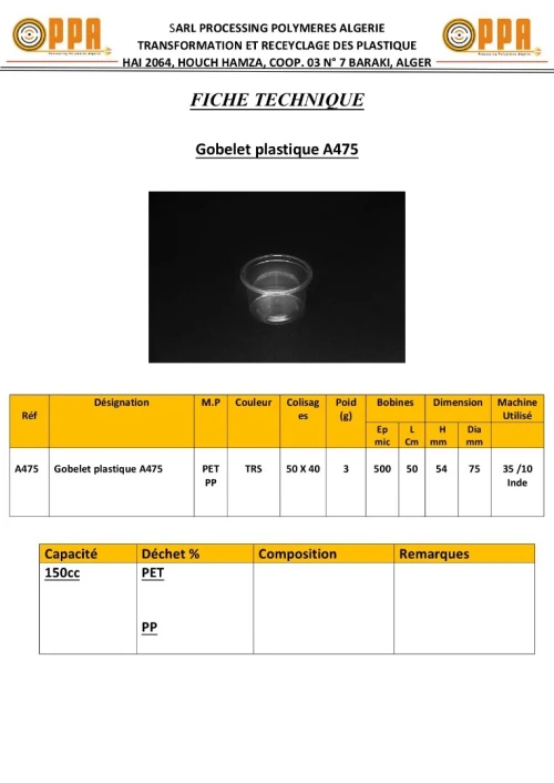 Goblet plastique 