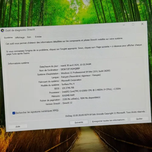 Microsoft Surface Pro 4 / i5-6300U / 8 Go / 256 Go SSD / Tactile détachable
