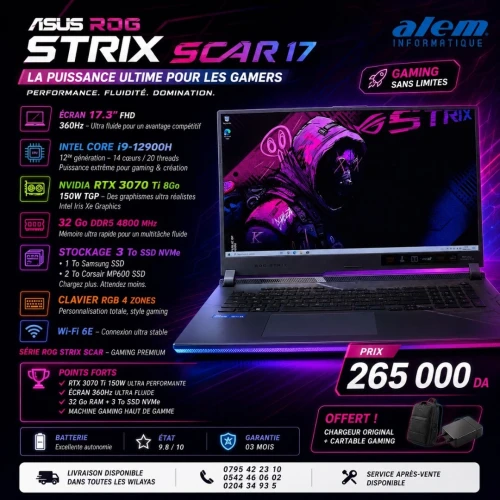 ASUS ROG Strix SCAR 17 / i9-12900H / RTX 3070 Ti / 360Hz