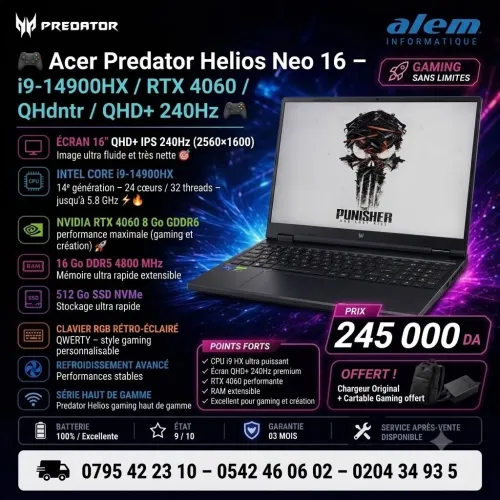 Acer Predator Helios Neo 16 / i9-14900HX / RTX 4060 / QHD+ 240Hz