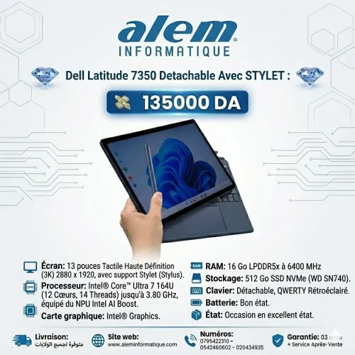 Dell Latitude 7350 Detachable Avec STYLET : ultra portable avec Intelligence Artificielle