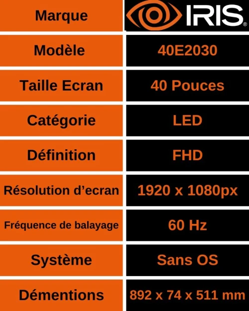 TV IRIS 40E2020 40POUCES FHD SIMPLE