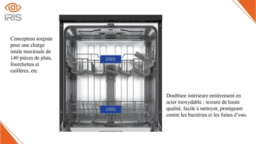 IRIS LAVE VAISSELLE IDW13AB-S 13 COUVERT (BLANC/NOIR/INOX)