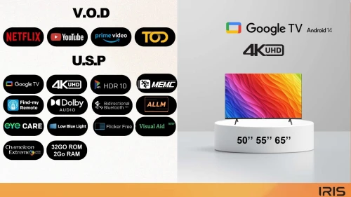 TV IRIS 55 G5020 ANDROID 14 GOOGLE TV 55POUCES UHD 4K