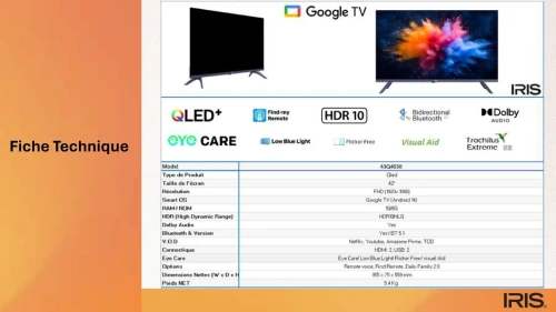 TV IRIS 43 Q4030 QLED ANDROID 14 GOOGLE TV 43POUCES FHD