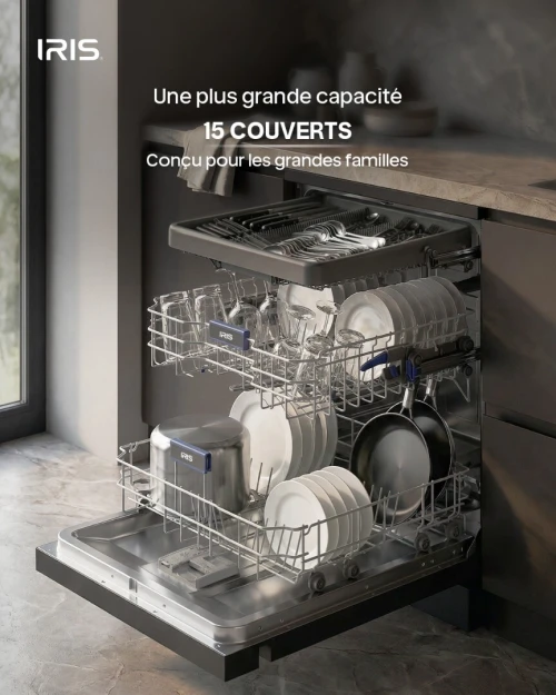 IRIS LAVE VAISSELLE 15 COUVERT INOX