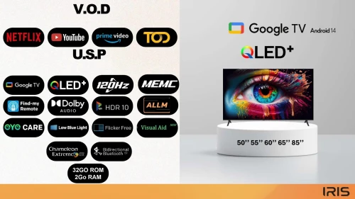 TV IRIS 65 Q7020 QLED ANDROID 14 GOOGLE TV 65POUCES UHD 4K 120Hz