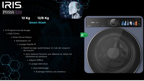 MACHINE A LAVER IRIS PURA UV 12KG et PURA UV SECHANTE 12/8KG