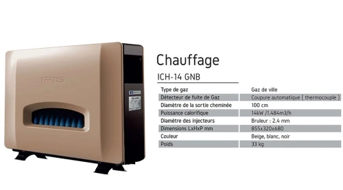 CHAUFFAGE IRIS ICH-14GNB 14KW NOIR/BEIGE + DETECTEUR OFFERT