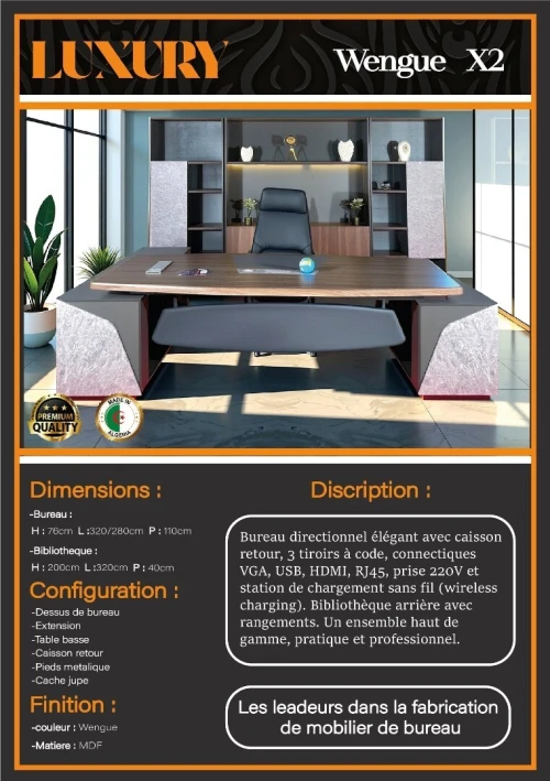 ENSEMBLE DE BUREAU PDG-VIP -TOUTE LES GAMMES -IMPORTATION 
