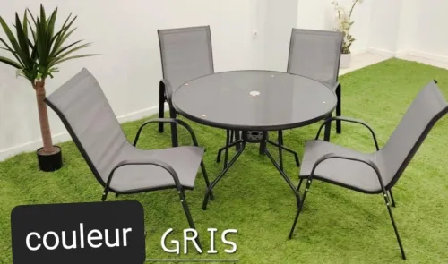 TABLE JARDIN ROND AVEC 04 CHAISES EN ALUMINUIM