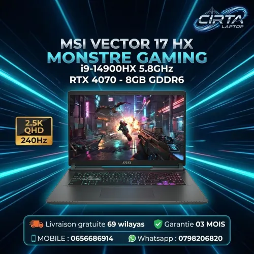 MSI VECTOR 17 HX i9-14900HX 5.8GHz RTX 4070 240Hz 2.5K QHD laptop gamer