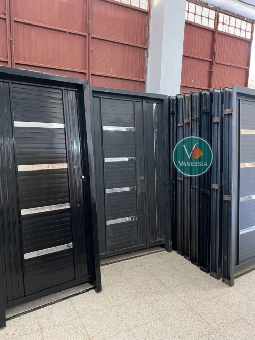 Porte d'entrée en fer avec plaque inox