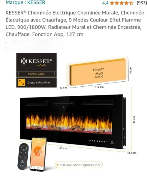 Cheminee électrique  de face et 3D