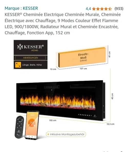 Cheminee électrique  de face et 3D