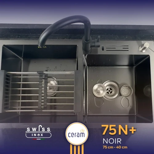 Evier Cuisine INOX - SWISSINOX - 75x40cm - Noire (avec toutes accessoires)