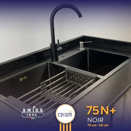 Evier Cuisine INOX - SWISSINOX - 75x40cm - Noire (avec toutes accessoires)