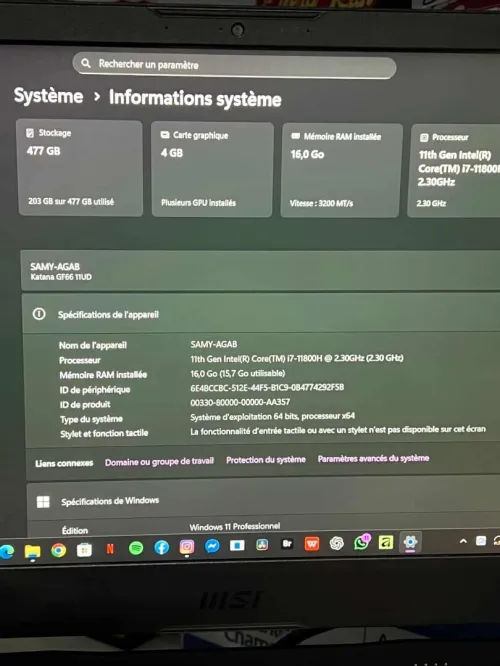 Msi kitana 11 ème génération i7