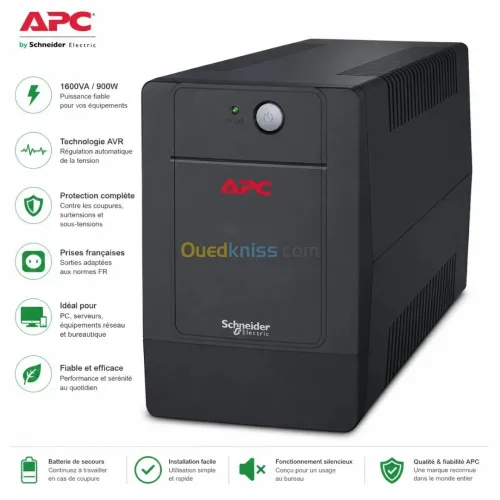 ONDULEUR APC EASY-UPS BVG1600I-GR - 1600VA -LINE-INTERACTIVE- 230V- 4 PRISES SCHUKO - LED - NOIR