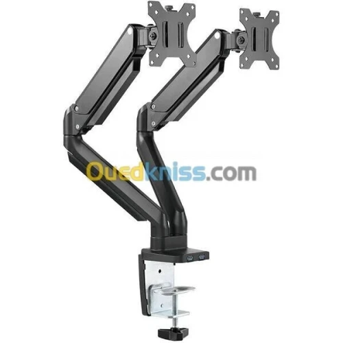 SUPPORT ECRAN TWISTED MINDS - TM-26-C012U - DUAL MONITOR - USB 3.0 - MÉCANISME À RESSORT - NOIR