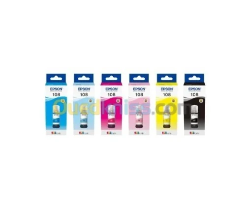 BOUTEILLES D'ENCRE EPSON 108 ECOTANK - BLACK - CYAN - MAGENTA - YELLOW - LIGHT CYAN - LIGHT MAGENTA