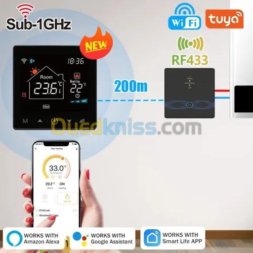 Thermostat intelligent wifi/RF, fonctionne avec tuya, compatible avec alexa et Google home