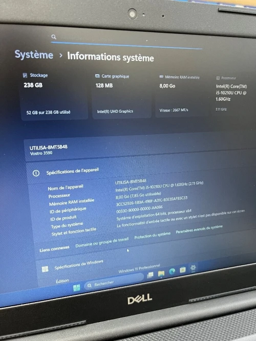 DELL VOTRO i5 10ème 256 SSD 8DDR4