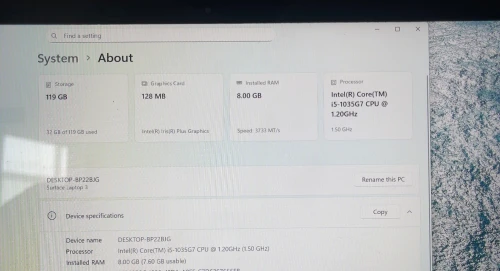 Microsoft surface 3 tactile|CORE i5-1035G7|1.5GHz|8GB RAM|128GBSSD