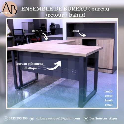 Ensemble de Bureau de (1,20 m/1,40 m/1,60 m/1,80 m ) Bureau + Retour + Bahut