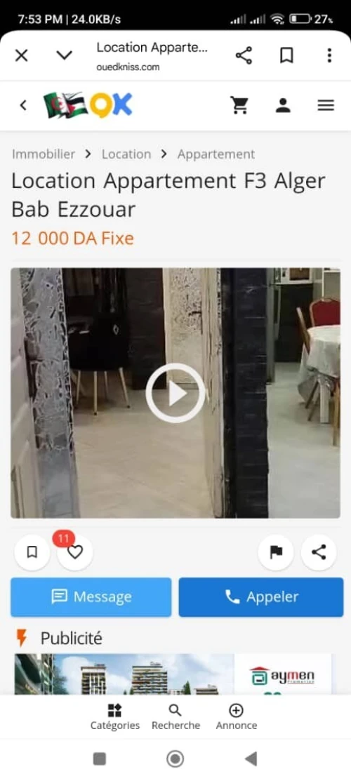 Location Appartement F3 Alger Bab ezzouar