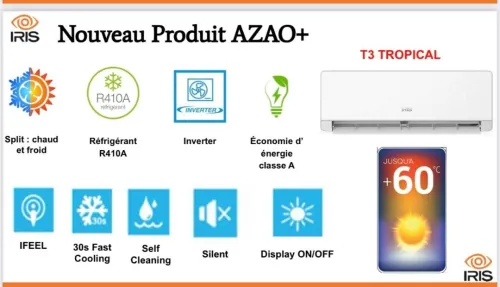 CLIMATISEUR IRIS 18000 BTU INVERTER PRO SUPERTROPICAL T3 AZAO+ PRO GRIS