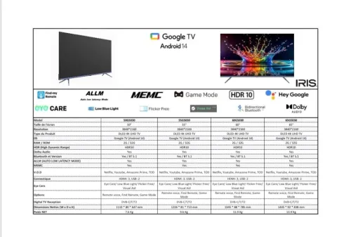 TV IRIS 55" G5030 GOOGLE TV 4K UHD SMART ANDROID 55 POUCES