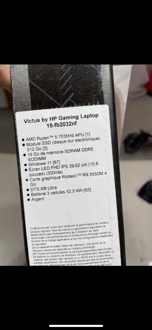 Hp victus Ryzen 5 7535HS RX 6550M 4 go 16g 512g