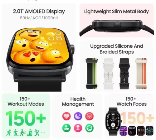 HAYLOU RS5 SmartWatch 2.01 ''AMOLED affichage 24H surveillance de la santé Sport
